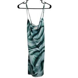 Green Marble Print micro mini dress 70s Inspired criss cross straps Large Y2k
